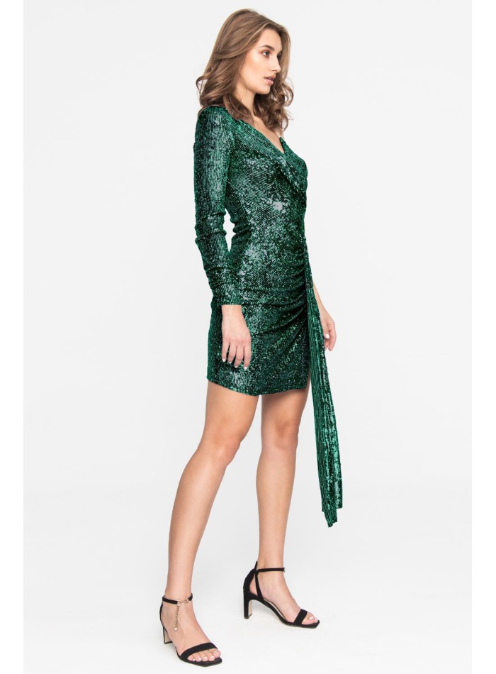 Vestido de fiesta verde corto asimétrico con...