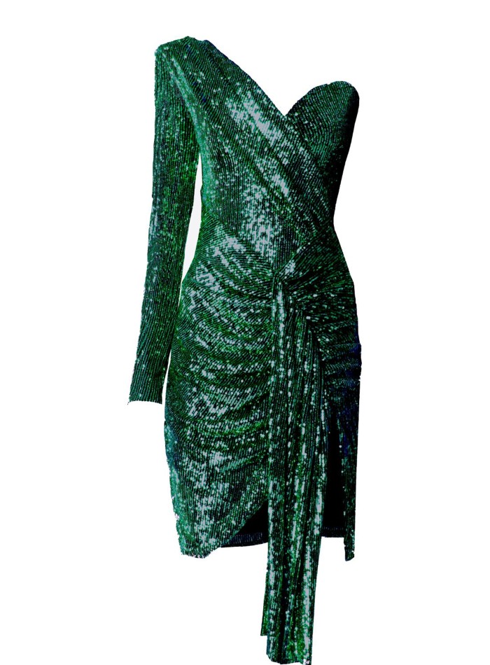 Vestido de fiesta verde corto asimétrico con...