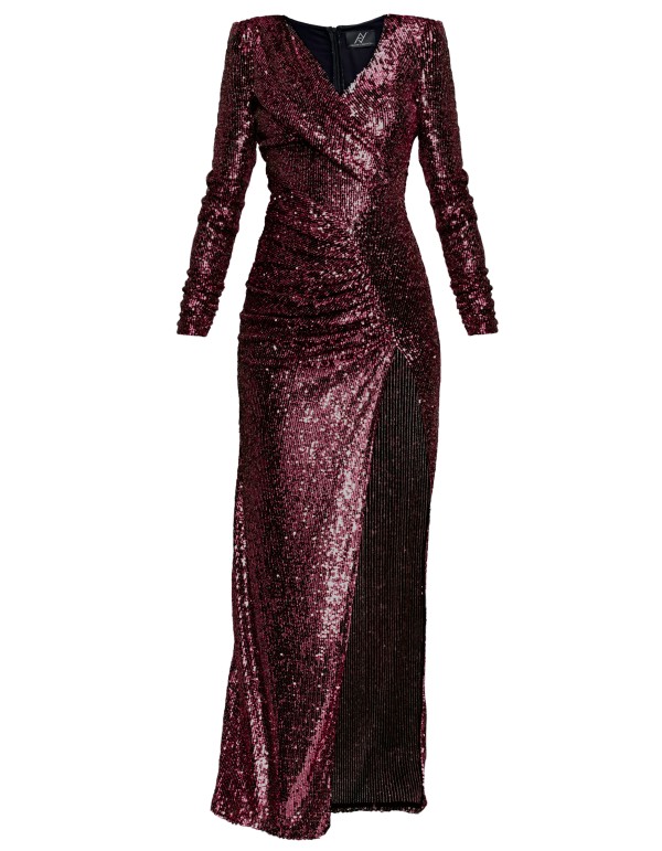 Robe longue de fête en bordeaux avec sequins, encolure... 2