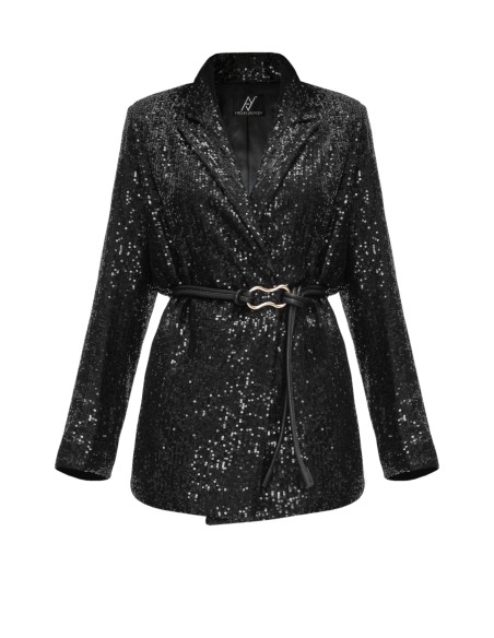 black party blazer with sequins and cross over
