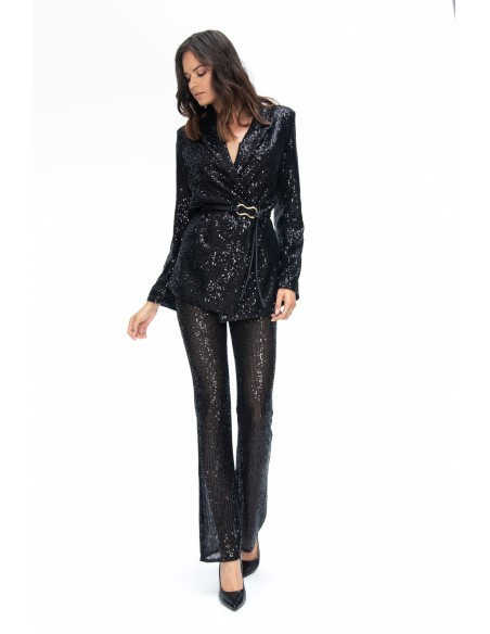 black party blazer with sequins and cross over