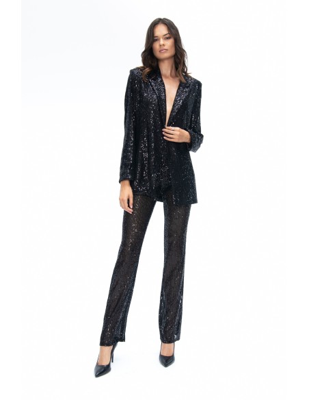 black party blazer with sequins and cross over