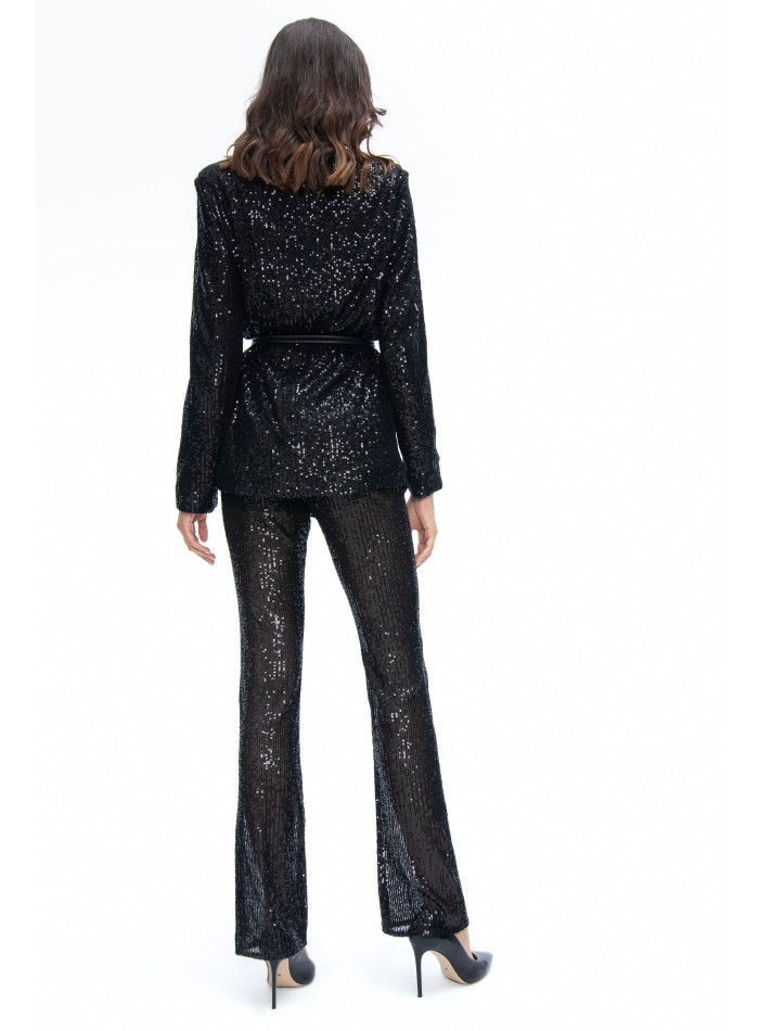 Blazer negra de fiesta cruzada con lentejuelas...