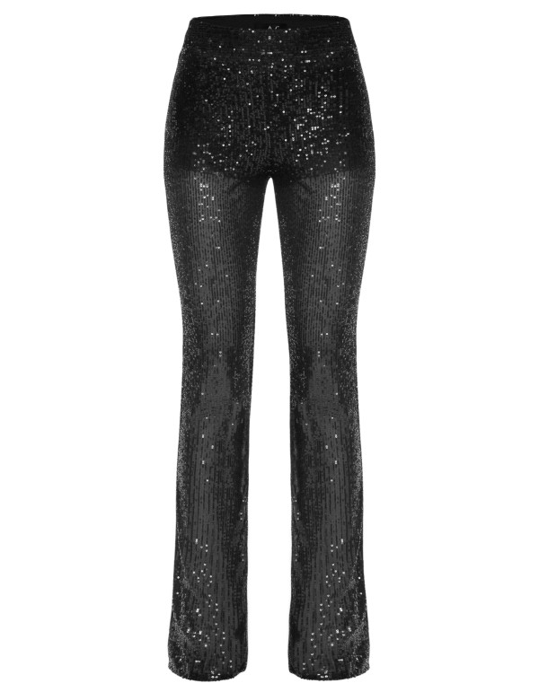 Pantalon de fête noir à paillettes de style flare 2