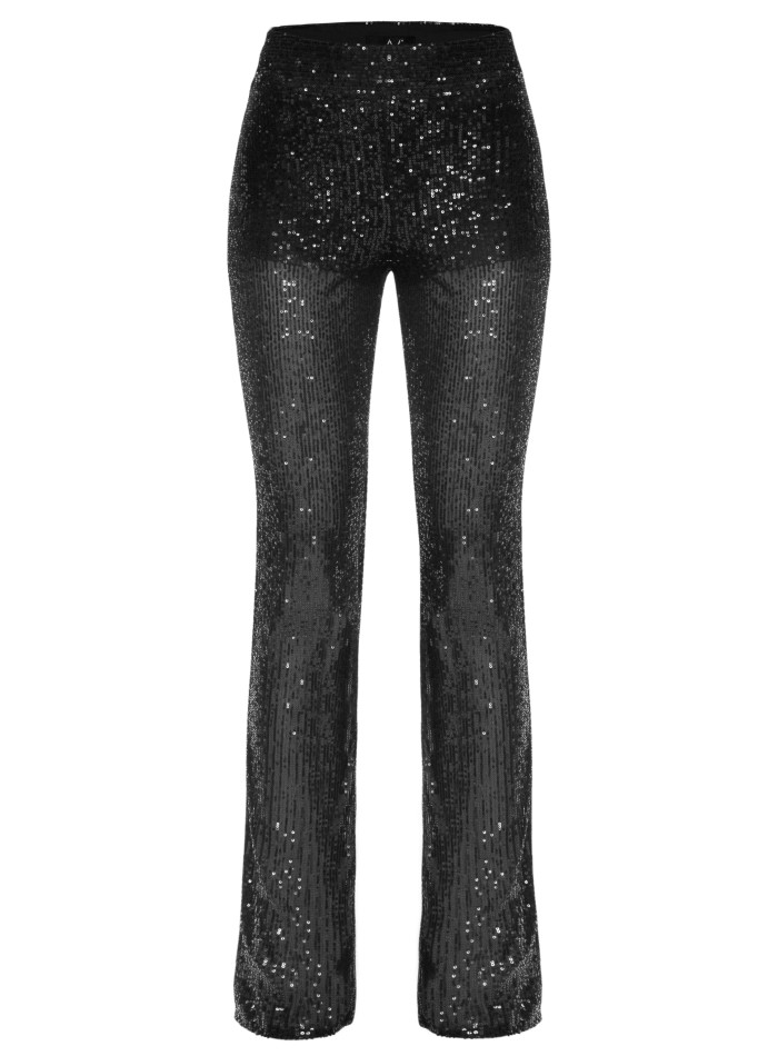 Pantalon de fête noir à paillettes de style flare
