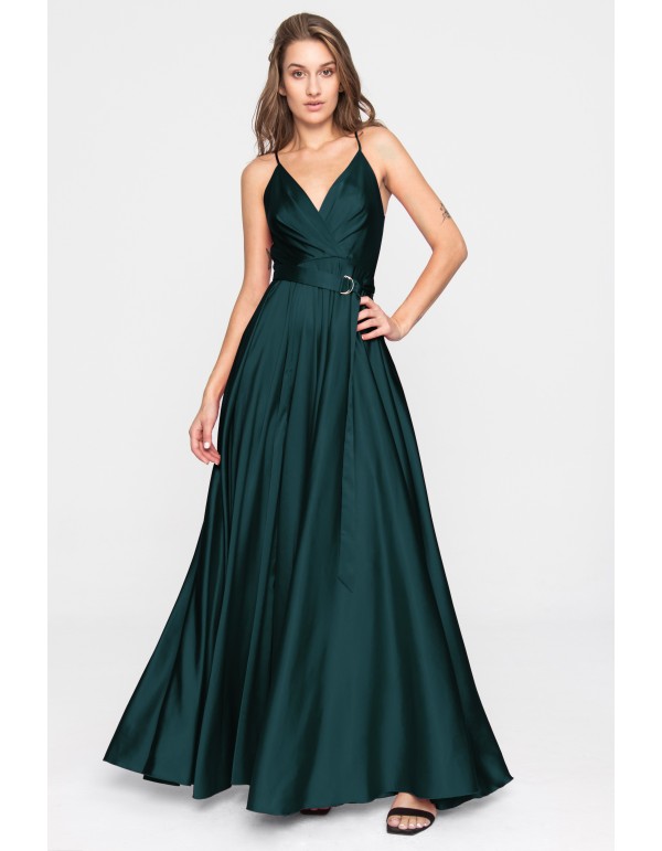 Robe longue de fête en satin avec fente dans la jupe 2