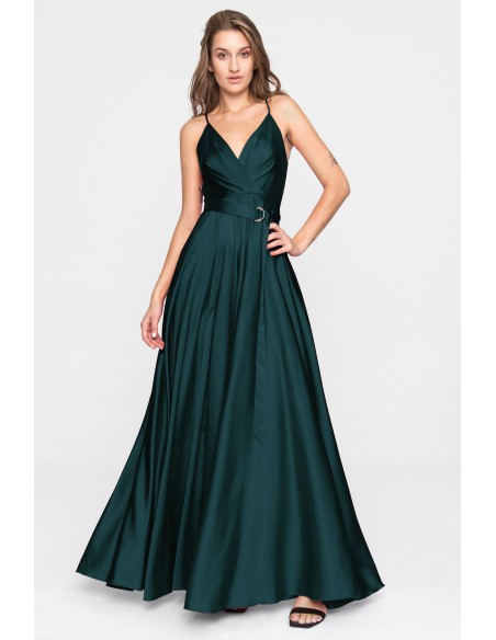 Robe longue de fête en satin avec fente dans la jupe