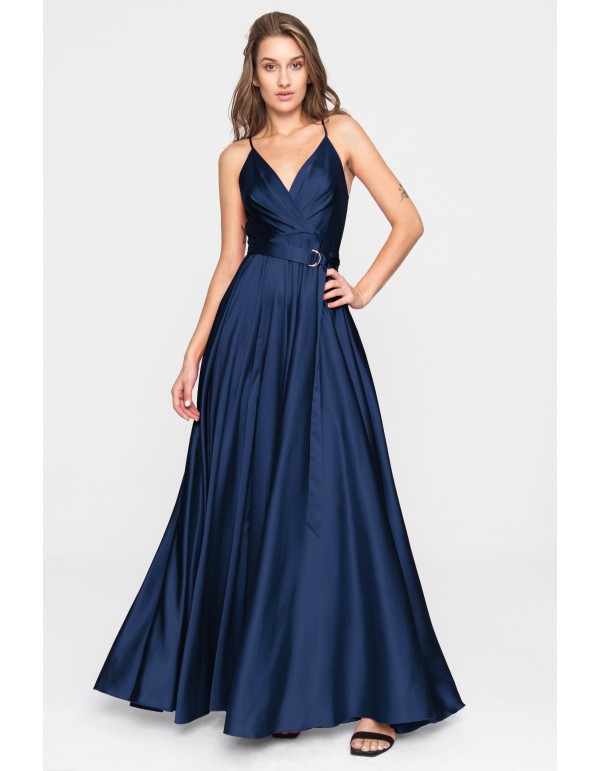 Robe longue de fête en satin avec encolure croisée et...