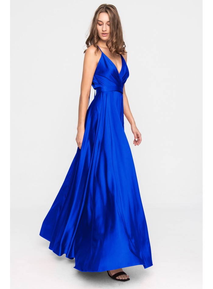Klein blue satin guest dress with floaty skirt...