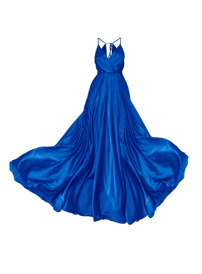 Robe d'invité en satin bleu Klein avec jupe...