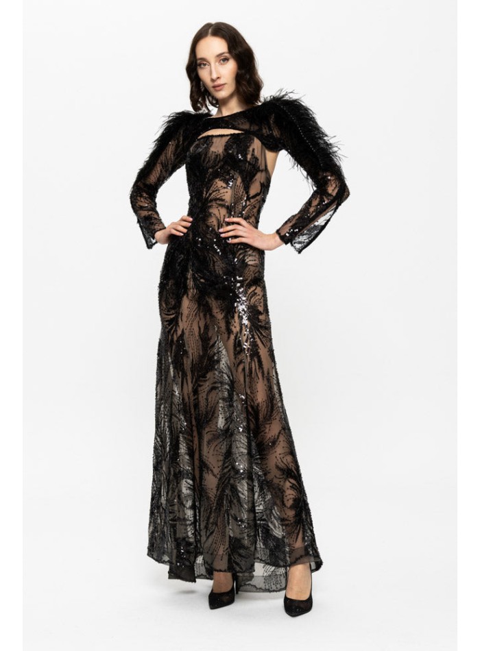 Long evening dress with sequin embroidery and...