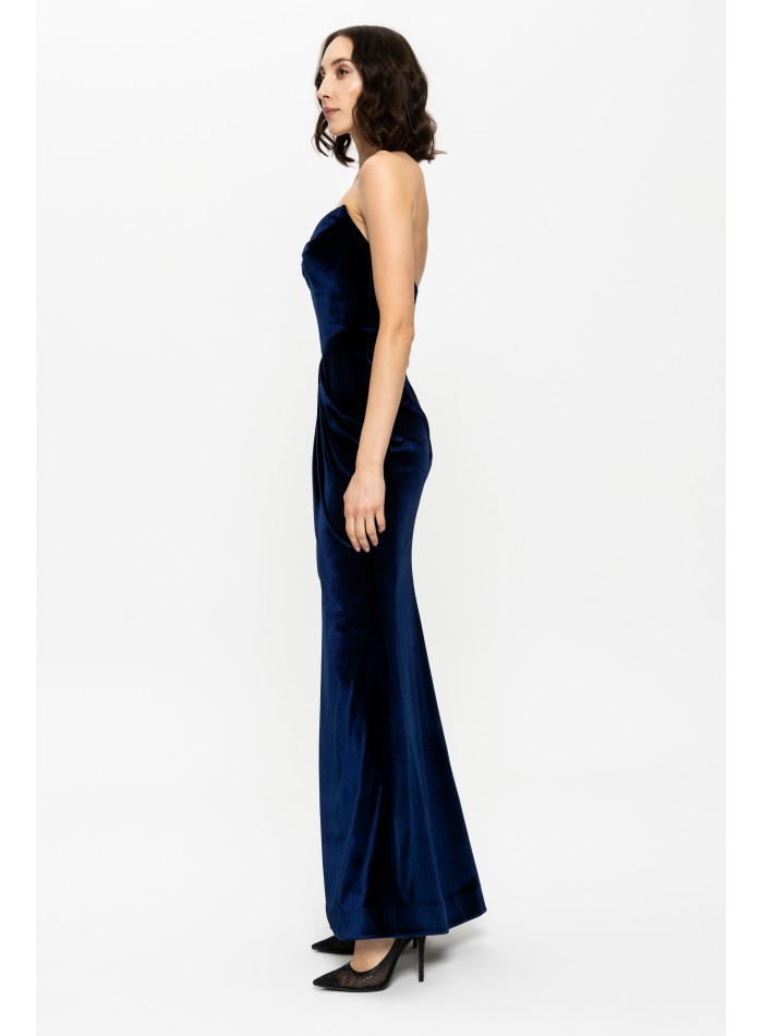 Longue robe de bal en velours bleu marine avec...
