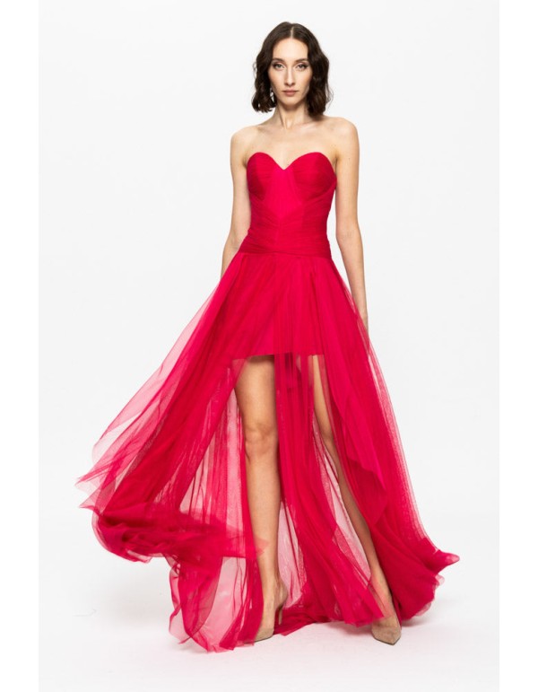 red ball gown with sweetheart neckline and tulle skirt 2