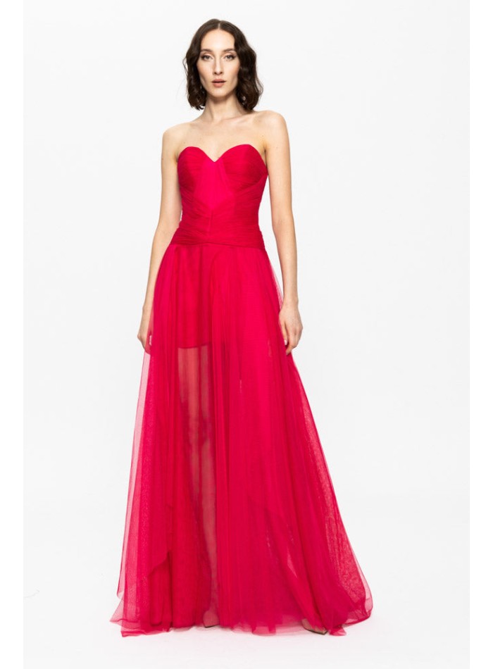 red ball gown with sweetheart neckline and...
