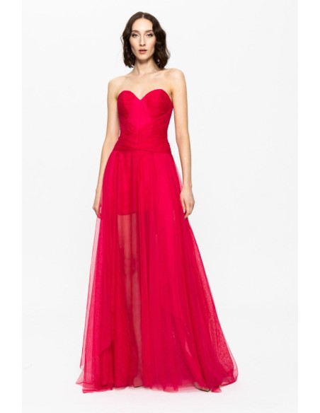 red ball gown with sweetheart neckline and tulle skirt