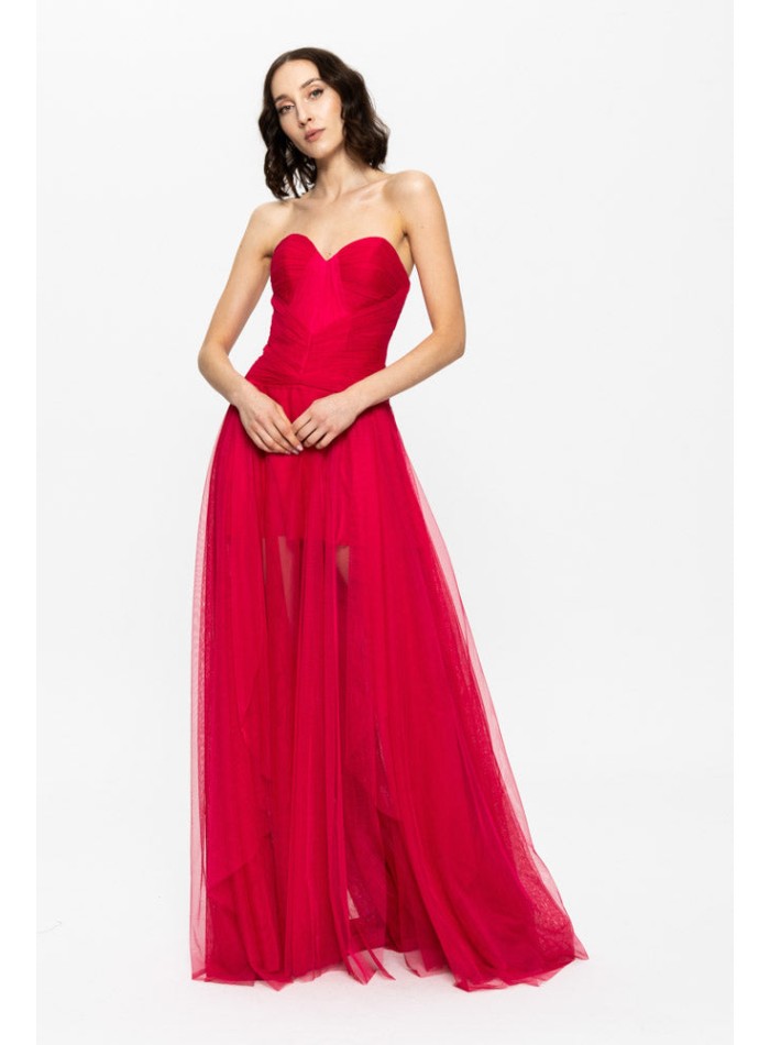 red ball gown with sweetheart neckline and...