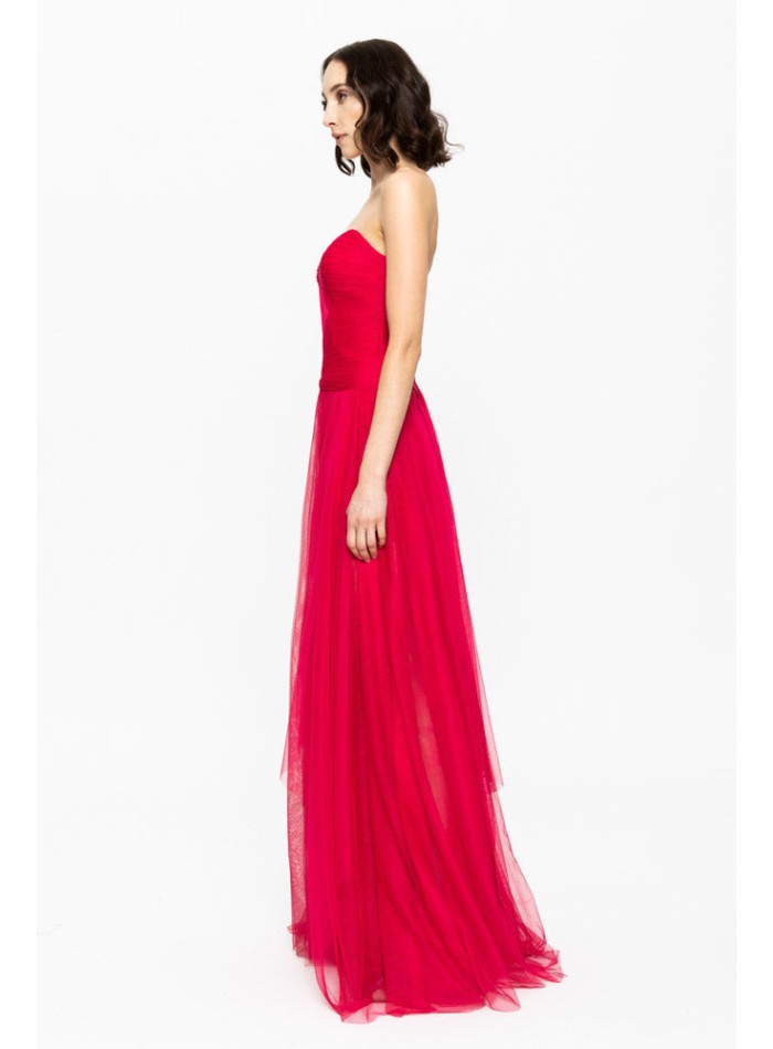 red ball gown with sweetheart neckline and...