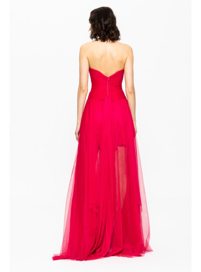 red ball gown with sweetheart neckline and...