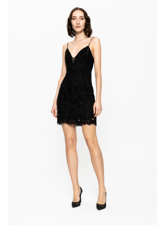 Robe courte de soirée noire avec strass et...