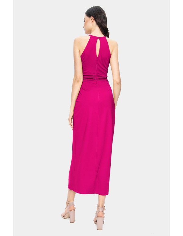 fuchsia halter neck midi dress 2