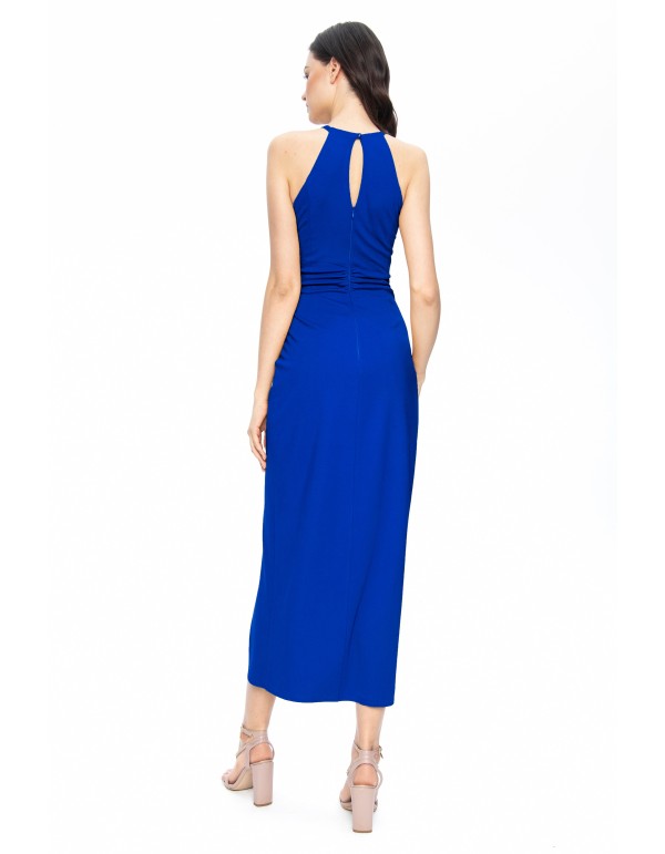 Robe midi bleu électrique avec col licou et drapé sur les... 2