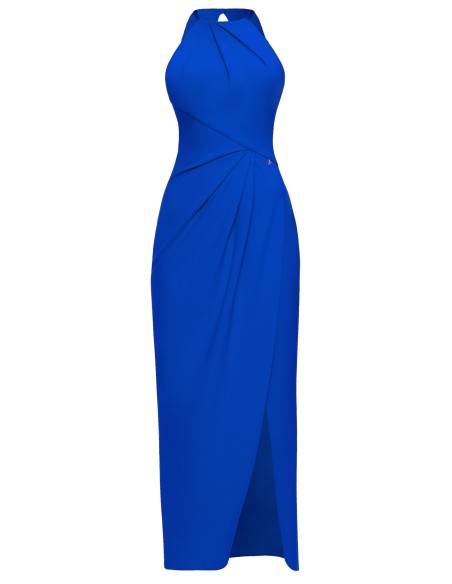 electric blue halter neck midi dress