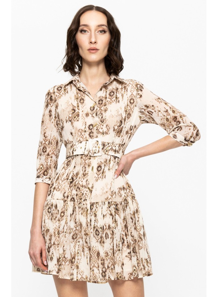 Vestido corto estampado de manga larga con...