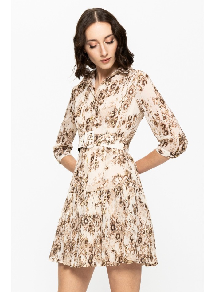 Vestido corto estampado de manga larga con...