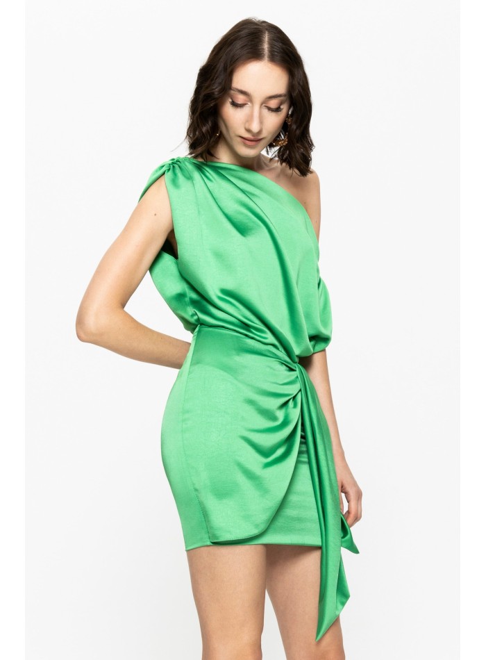 Robe courte asymétrique verte avec détail de nœud