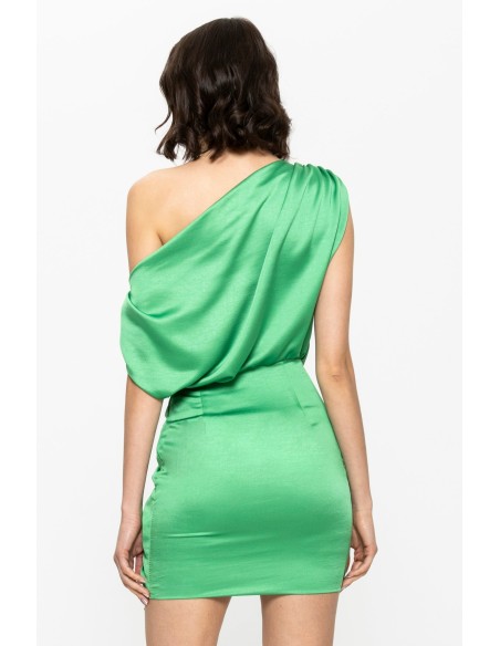 Robe courte asymétrique verte avec détail de nœud