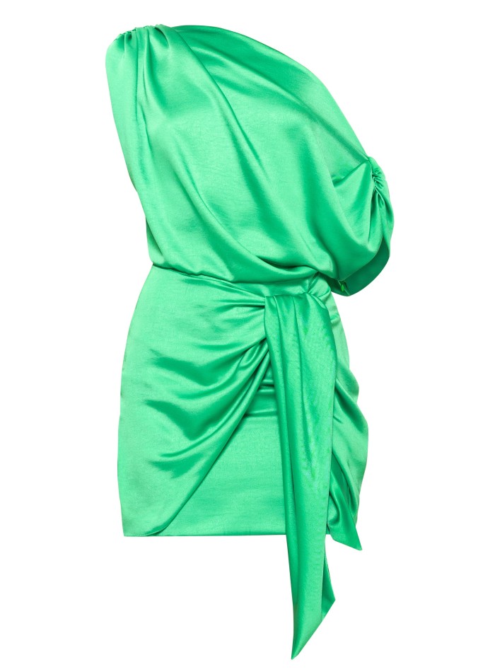 Vestido corto verde asimétrico con detalle de lazo