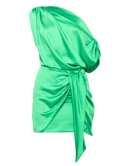 Robe courte asymétrique verte avec détail de nœud