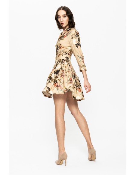 Robe courte imprimée avec manches longues et Ceintures