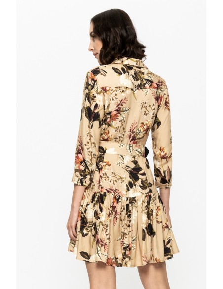Robe courte imprimée avec manches longues et Ceintures