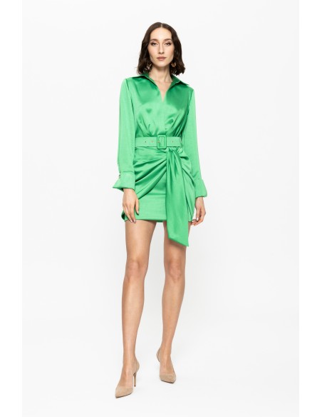 Robe courte en satin vert avec Ceinture pour les invités de mariage