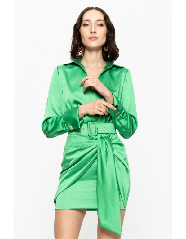Robe courte en satin vert avec Ceinture pour les invités... 2