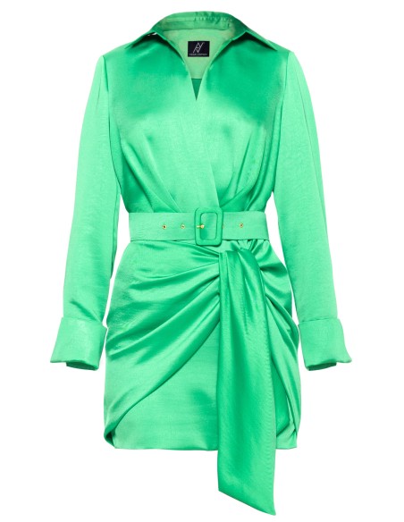 Robe courte en satin vert avec Ceinture pour les invités de mariage