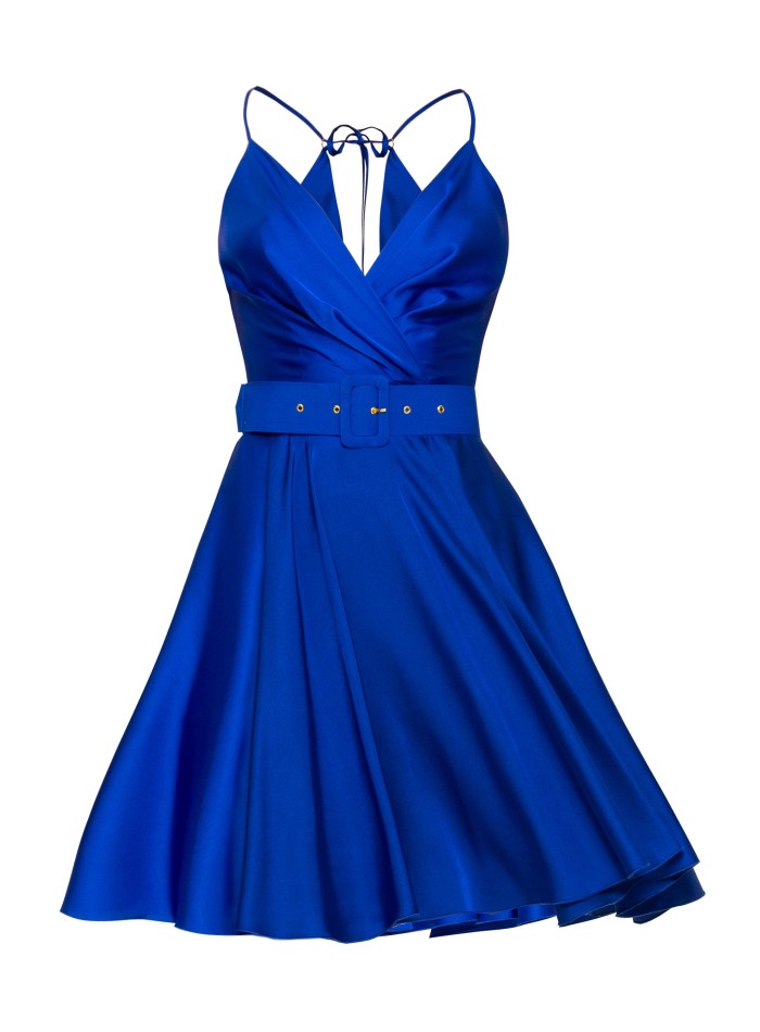 Vestido corto azul satinado con tirantes finos...