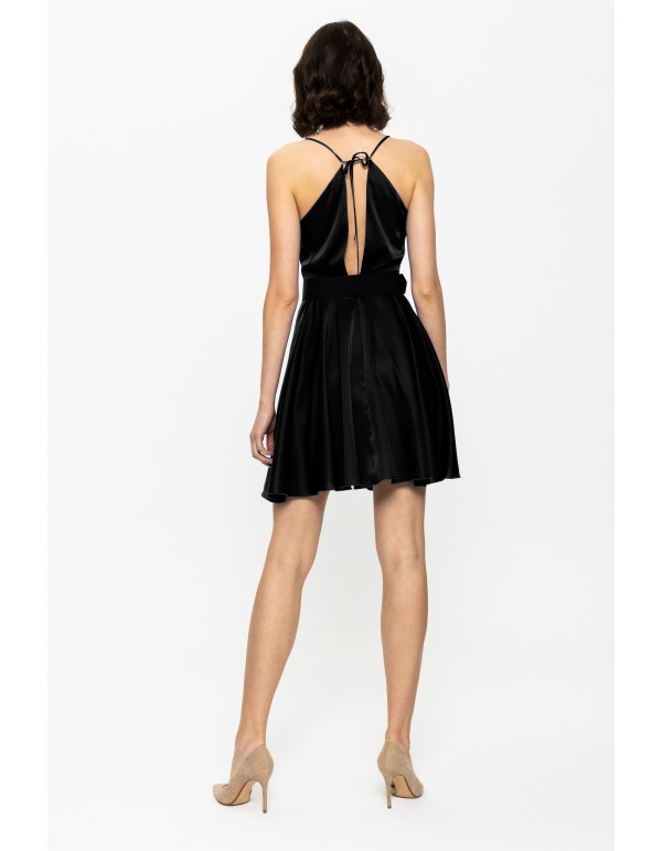 short black satin guest dress with straps 2