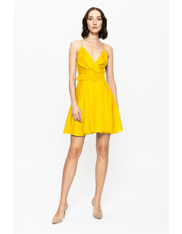 Short yellow satin guest dress