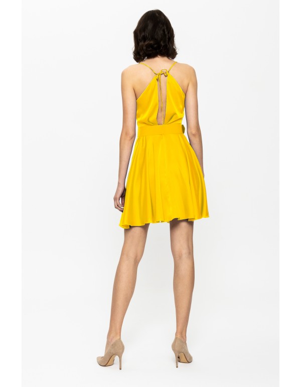 Short yellow satin guest dress 2
