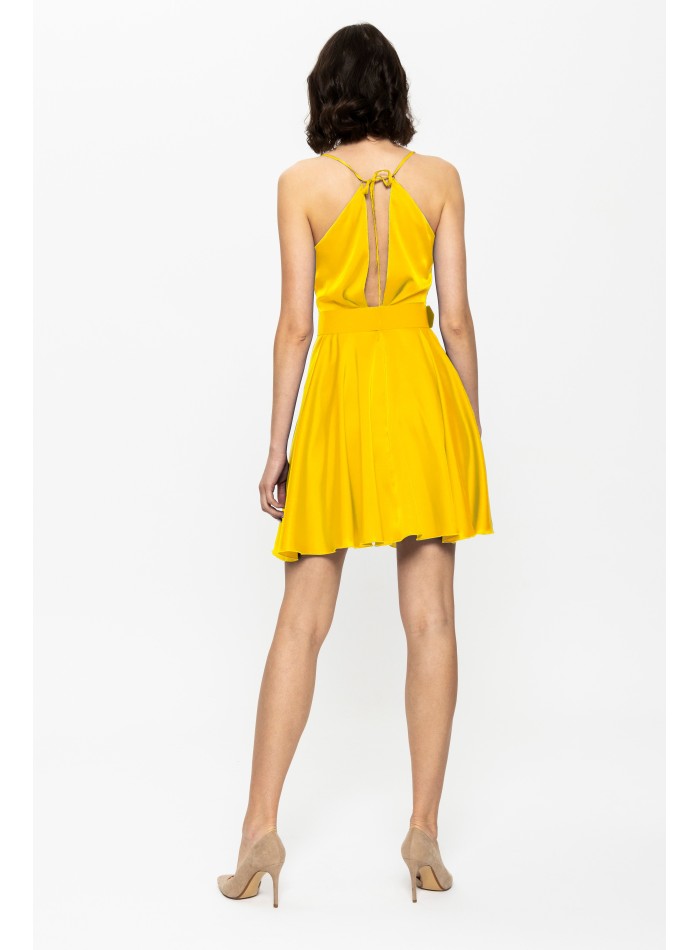 Short yellow satin guest dress
