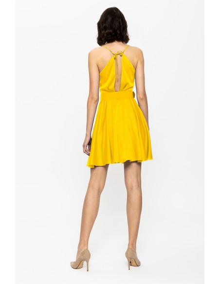 Short yellow satin guest dress