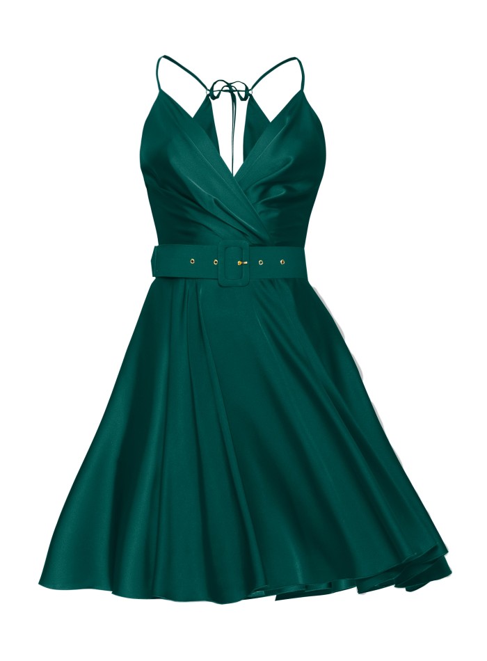 short satin green guest dress