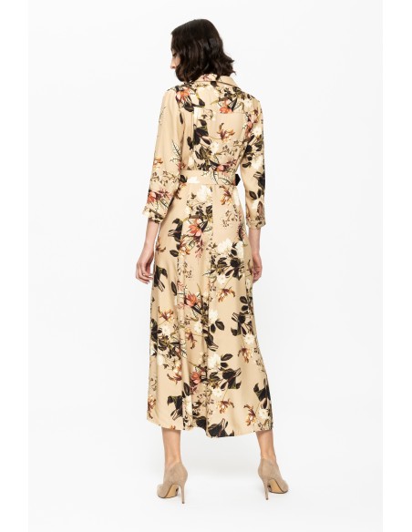 Robe midi beige avec imprimé floral et Ceintures
