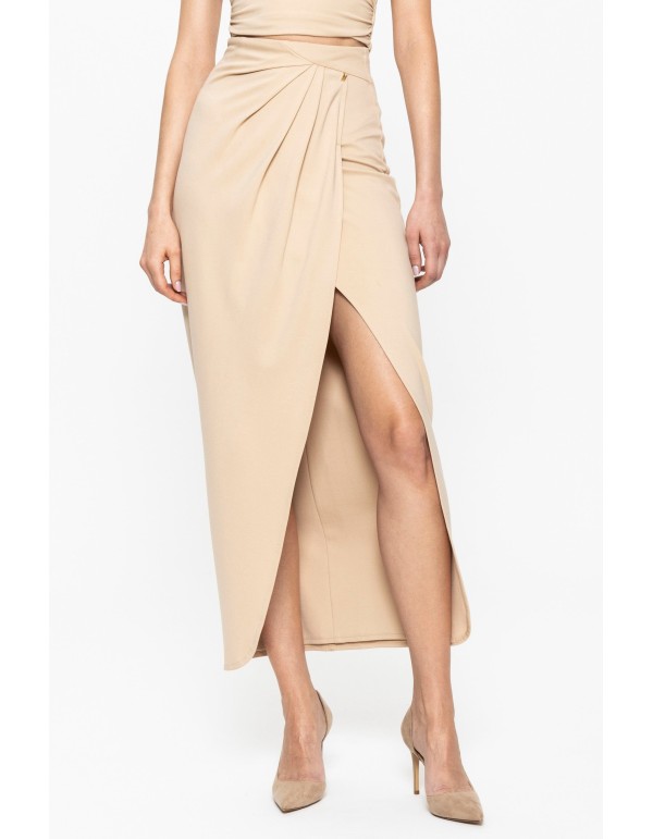 Beige crossover skirt for guests with a side slit 2