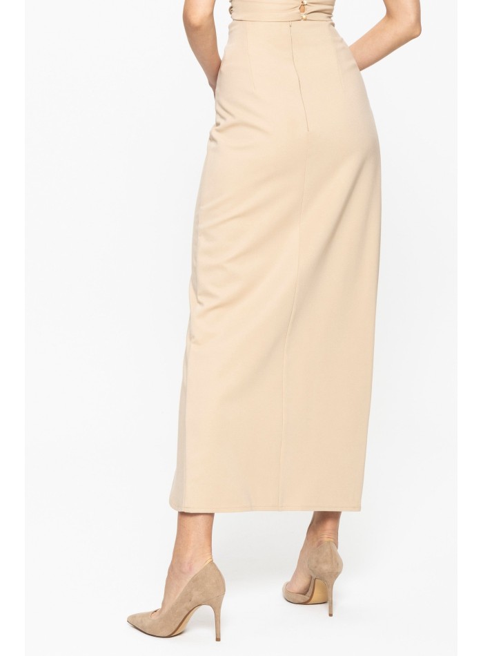 Jupe croisée beige pour invités avec fente...