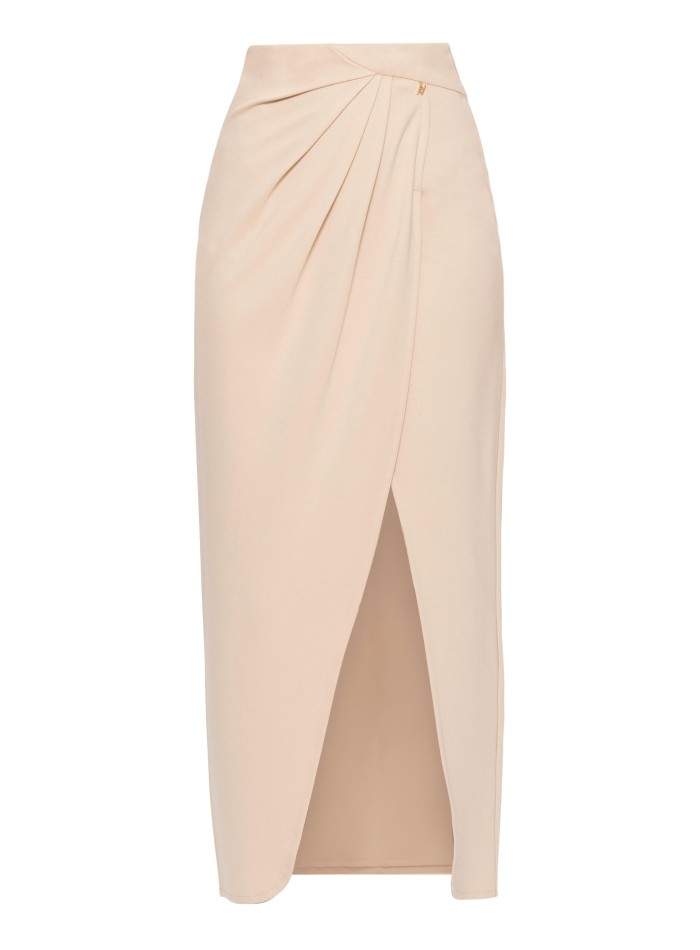 Jupe croisée beige pour invités avec fente...