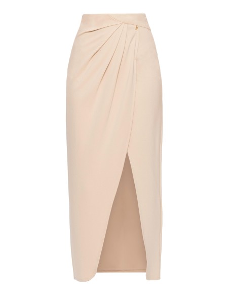 Falda cruzada beige para invitadas con abertura lateral