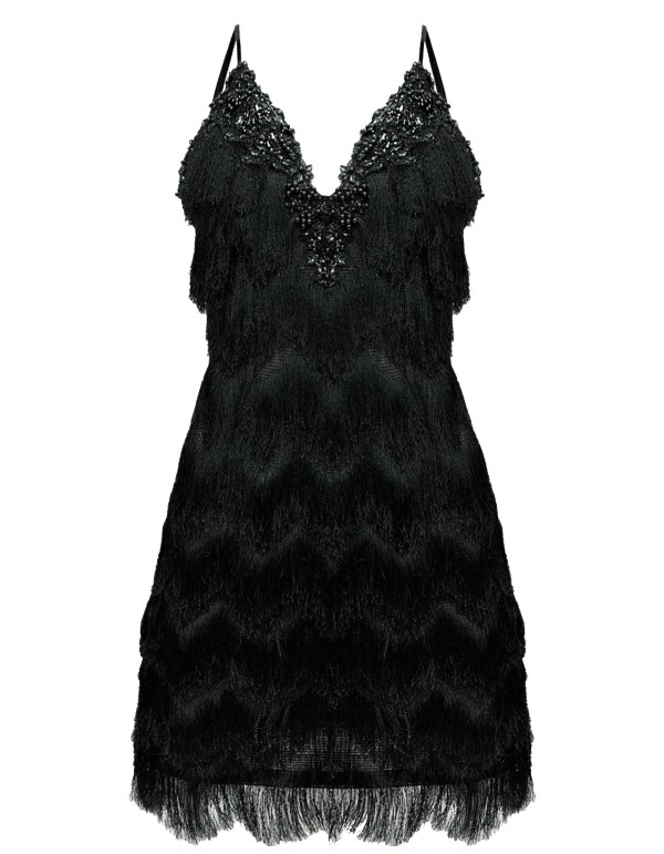 Robe de cocktail noire avec dentelle brodée et sequins